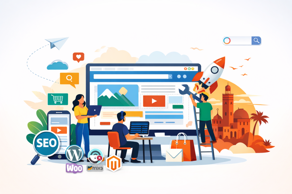 Illustration représentant la création de sites web professionnels au Maroc pour entreprises et projets digitaux